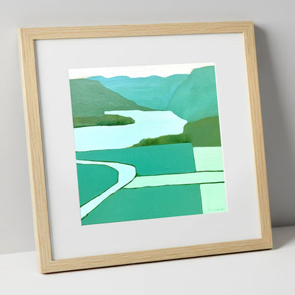Aerial Elter Water in Teal lake district lake art print in natural frame