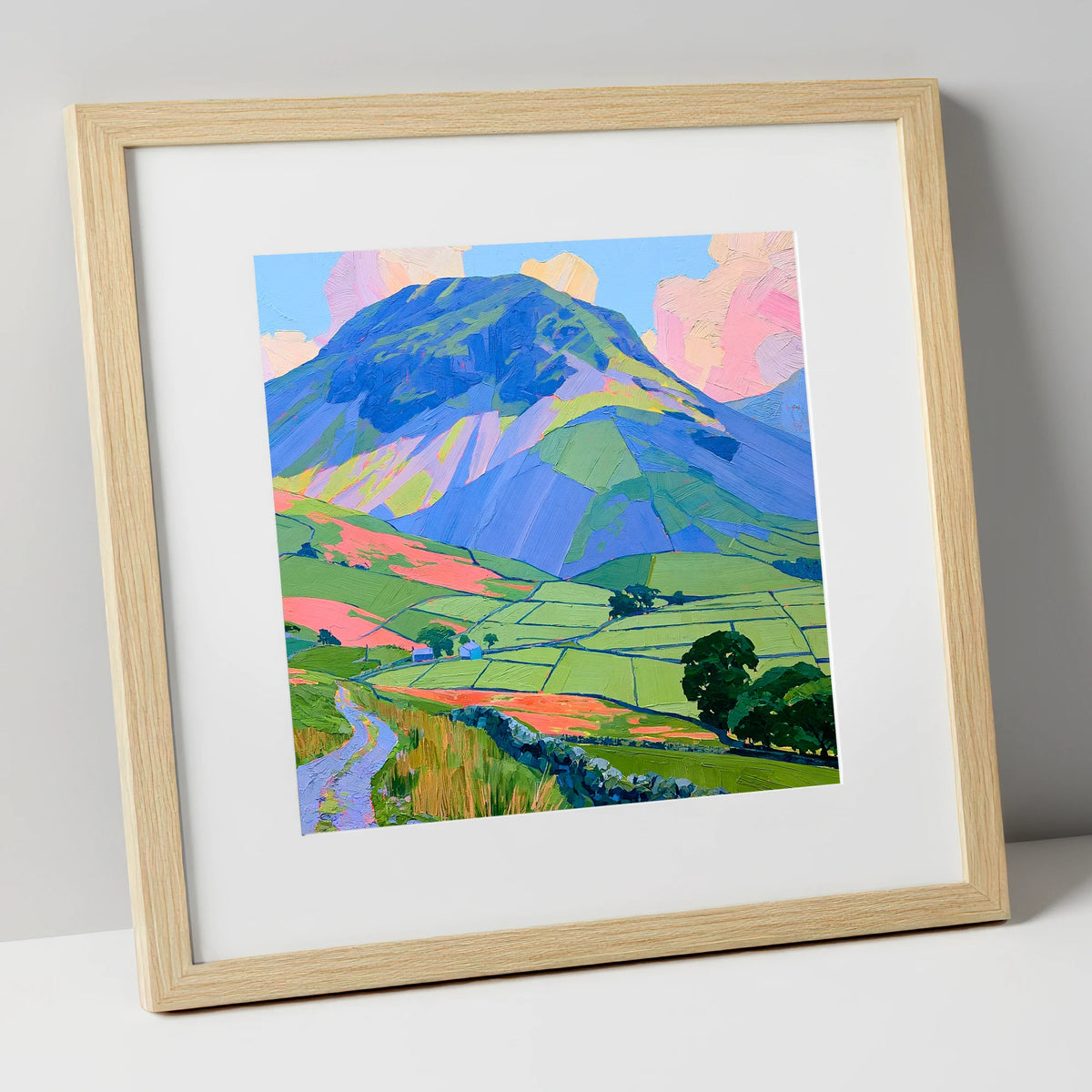 Great Gable Above Vibrant Pastures lake district fell art print in natural frame