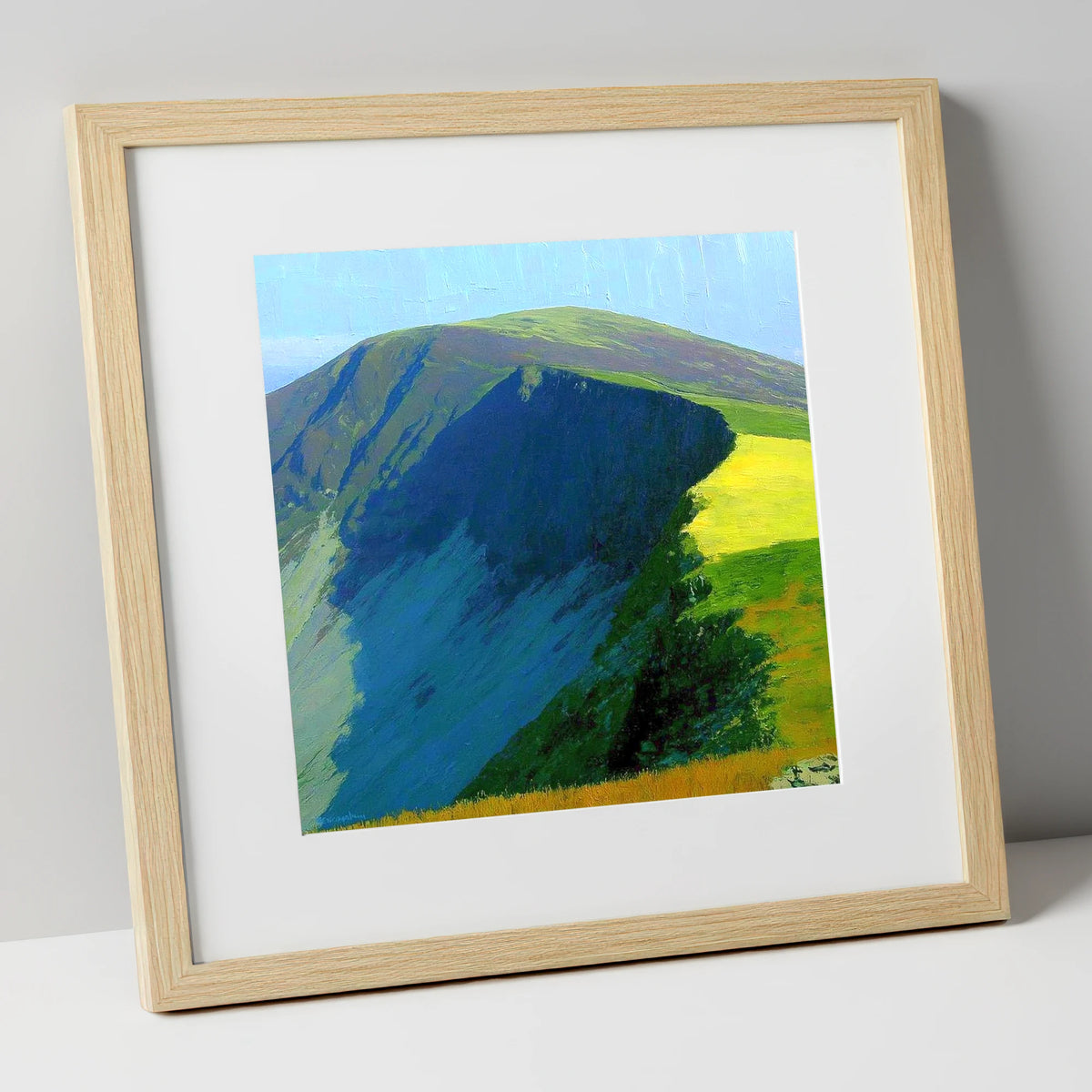 Vibrant Shadows on Bakestall Fell lake district fell art print in natural frame