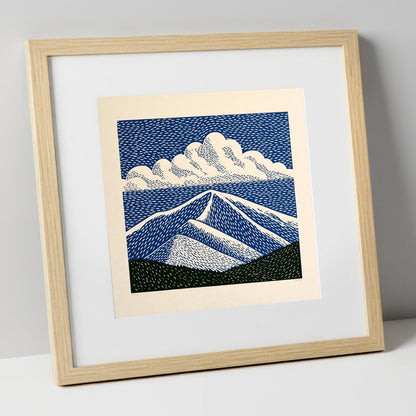 Bold Navy Blue Skiddaw Peak lake district fell art print in natural frame