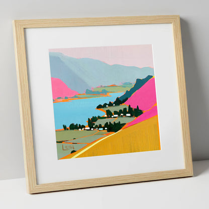 Vibrant Ullswater from Place Fell lake district village art print in natural frame