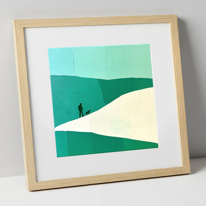 Teal and White Fell Walker gifts for dog walkers art print in natural frame