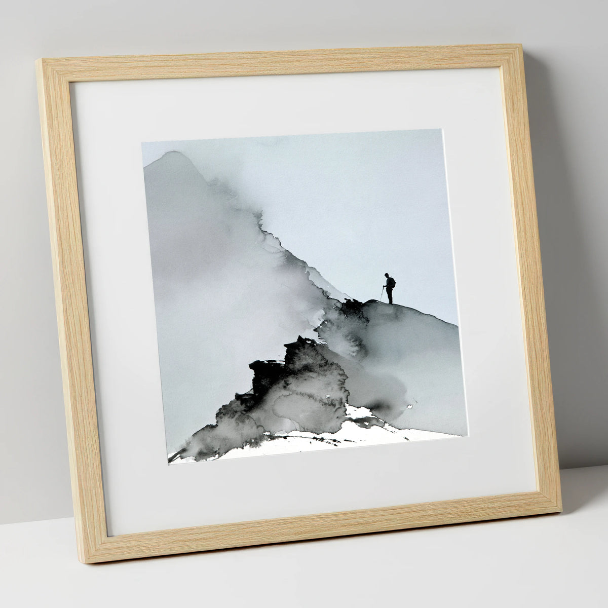 Striding Edge Walker Silhouette lake district walking art print in natural frame