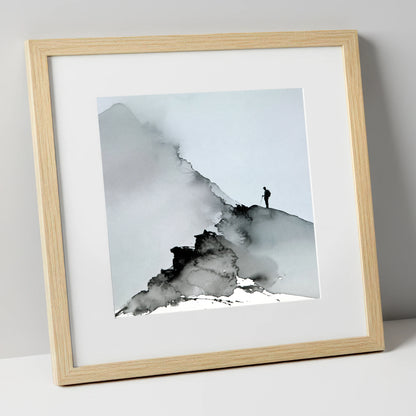 Striding Edge Walker Silhouette lake district walking art print in natural frame