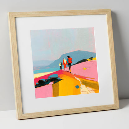 Bright Fell Ridge Walkers lake district fell art print in natural frame