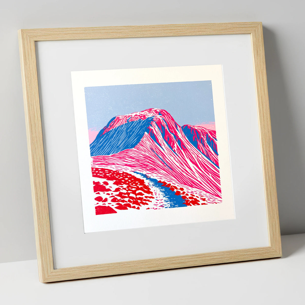 Vibrant Great Gable Peak lake district fell art print in natural frame