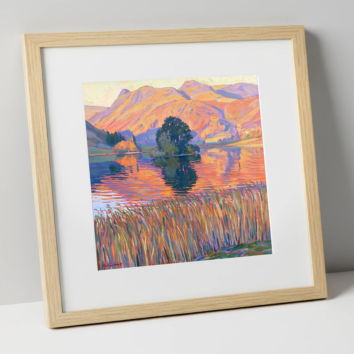 Vibrant Grasmere Island and Fells grasmere wall art art print in natural frame