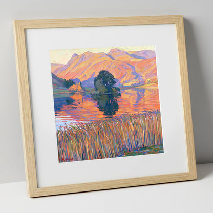 Vibrant Grasmere Island and Fells grasmere wall art art print in natural frame