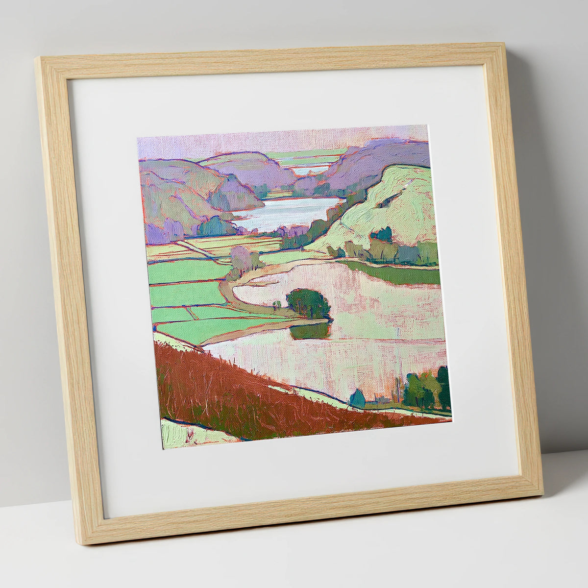 Vivid Grasmere Above Red Bracken lake district lake art print in natural frame