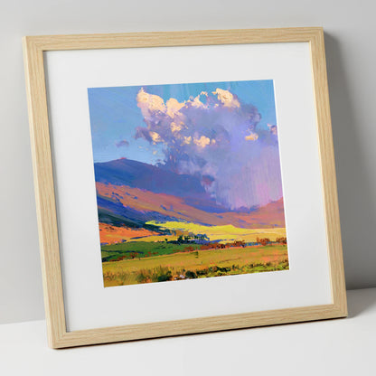 Vivid Fells Under Passing Shower lake district fell art print in natural frame