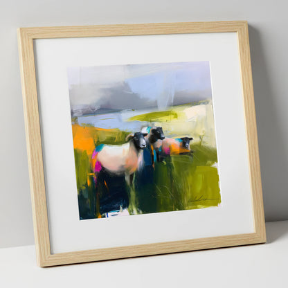 Vibrant Herdwick Sheep on Fellside lake district wildlife art print in natural frame