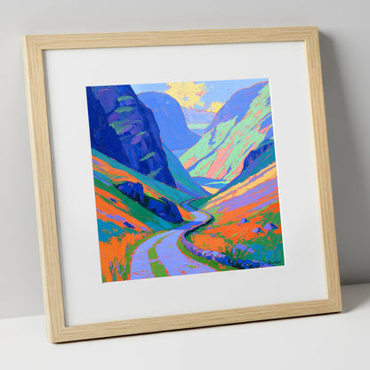 Mountain Pass With Violet Crags lake district valley art print in natural frame