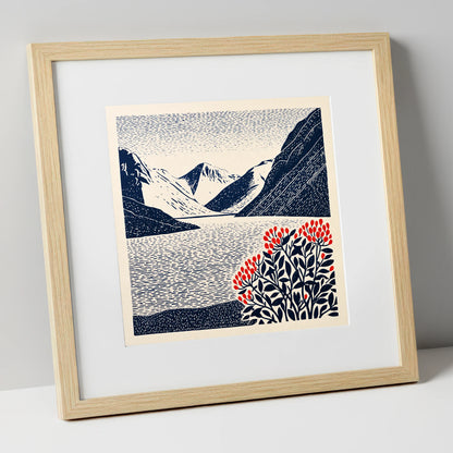 Wastwater Fells and Red Berries lake district lake art print in natural frame