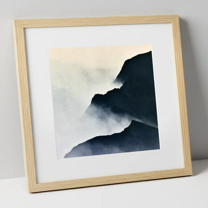 Misty Indigo Mountain Ridge lake district fell art print in natural frame