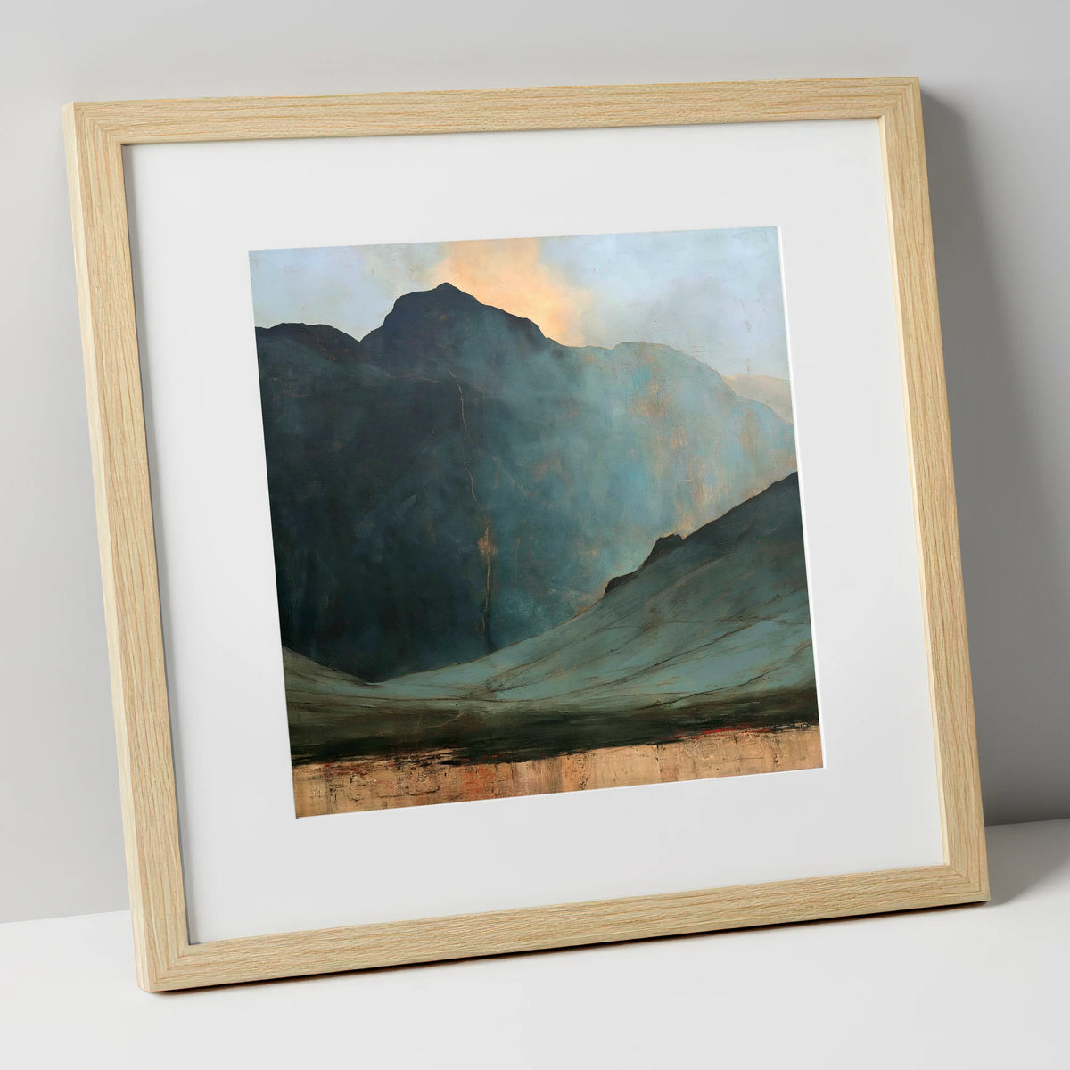 Langdale Pikes Beneath Breaking Light lake district fell art print in natural frame