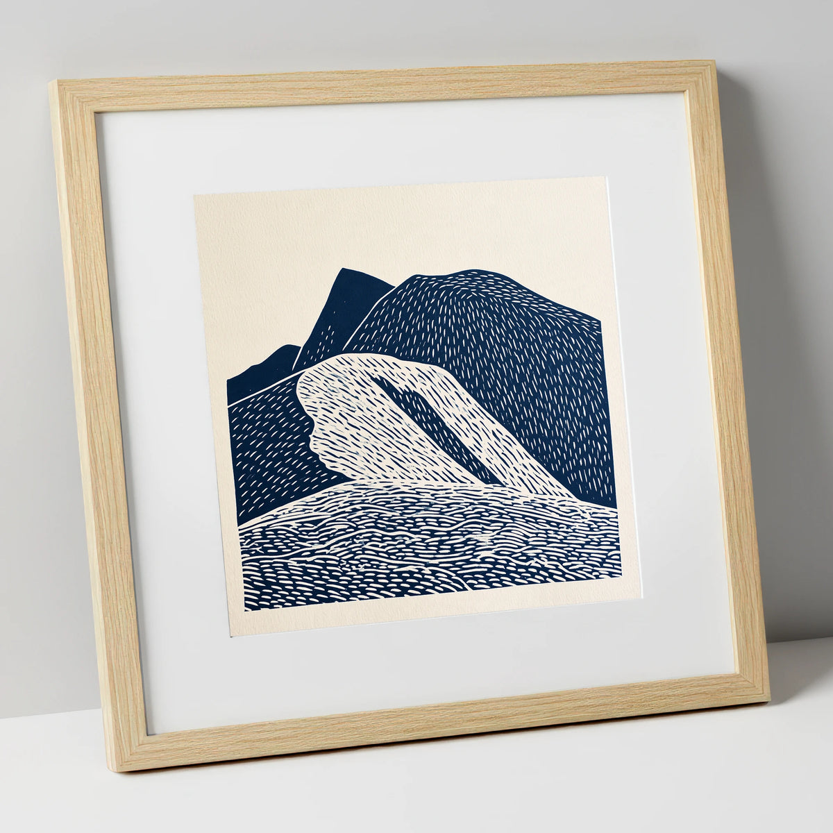 Helvellyn Ridge in Navy Blue lake district fell art print in natural frame