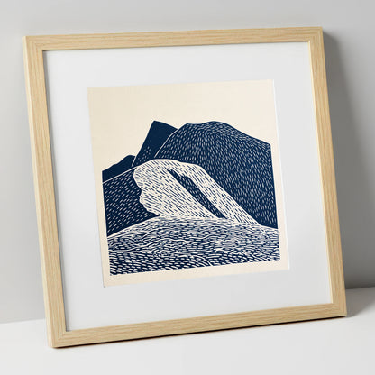 Helvellyn Ridge in Navy Blue lake district fell art print in natural frame