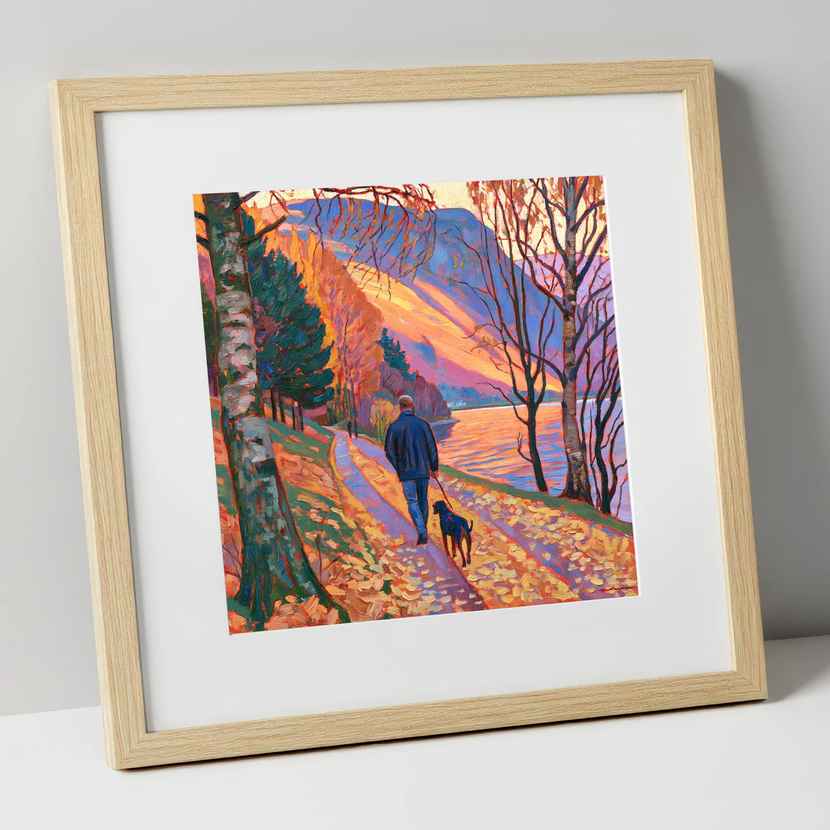 Autumn Dog Walk at Glenridding gifts for dog walkers art print in natural frame