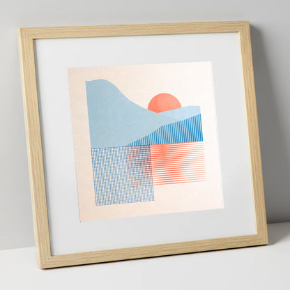 Geometric Still Lake Dawn lake district lake art print in natural frame