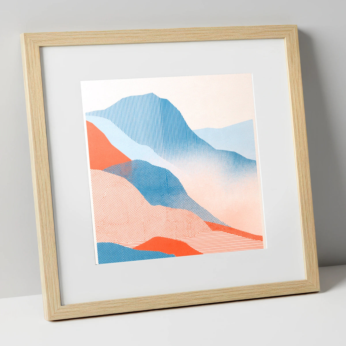 Great Langdale in Blue and Coral lake district valley art print in natural frame