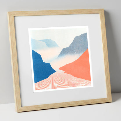 Honister Pass in Bold Coral lake district valley art print in natural frame
