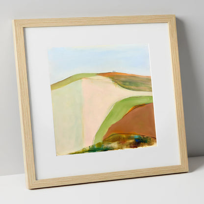 Contemporary Fell Top Walk lake district fell art print in natural frame
