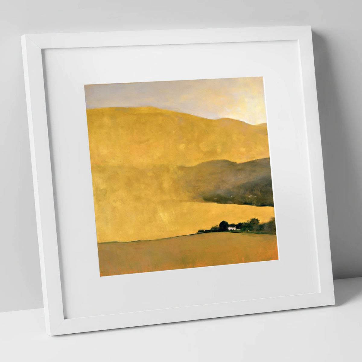 Radiant Golden Fells at Evening lake district sky art print in white frame