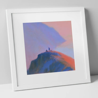 Twilight Climbers on Lakeland Crag lake district walking art print in white frame