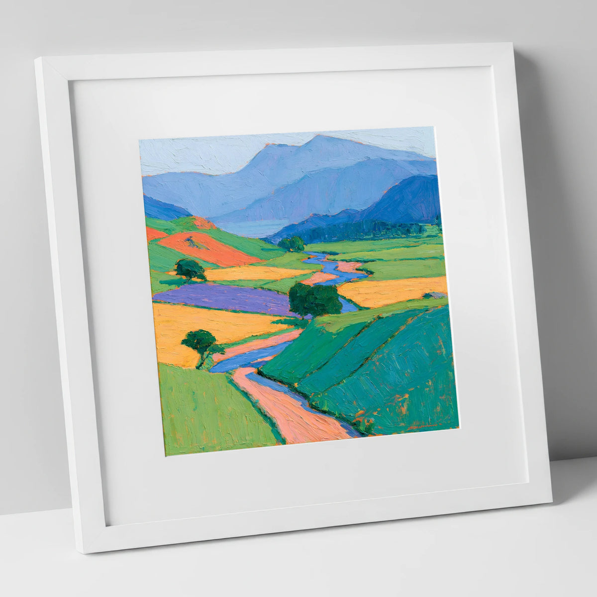 Vibrant Valley in Morning Mist lake district sky art print in white frame