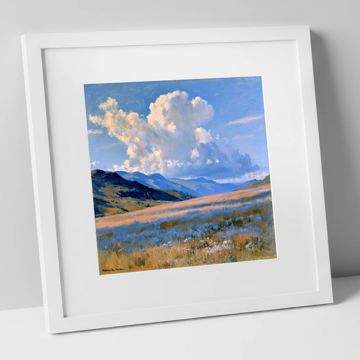 Towering Cloud Over Rolling Fells lake district fell art print in white frame