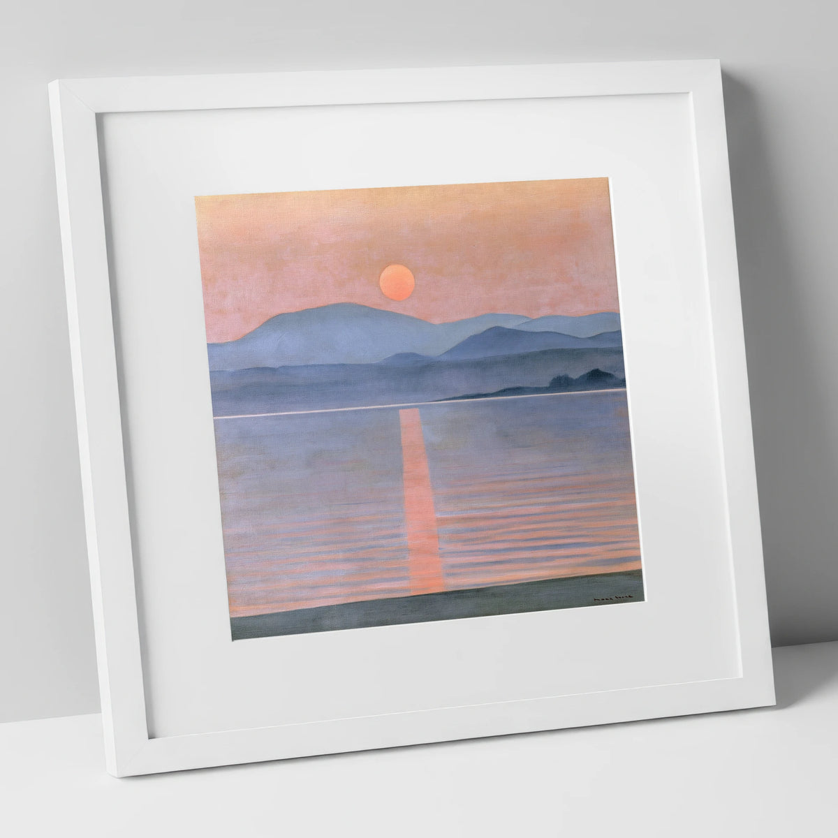 Lavender Sunset Over Slate Fells lake district lake art print in white frame
