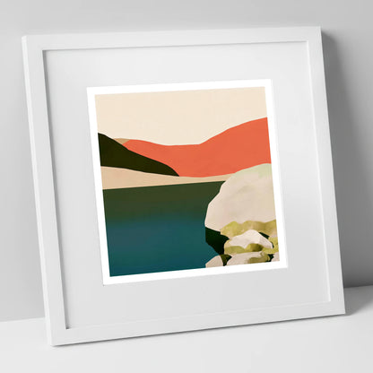 Terracotta Fells at Easedale Tarn lake district lake art print in white frame