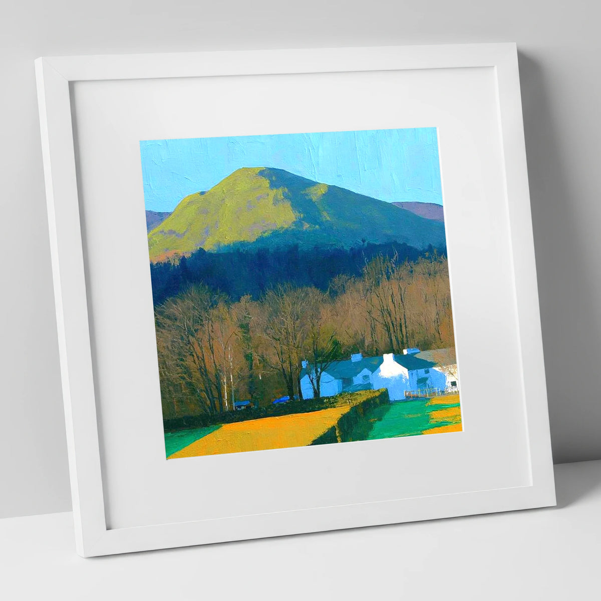 Luminous Latrigg Above White Buildings lake district fell art print in white frame