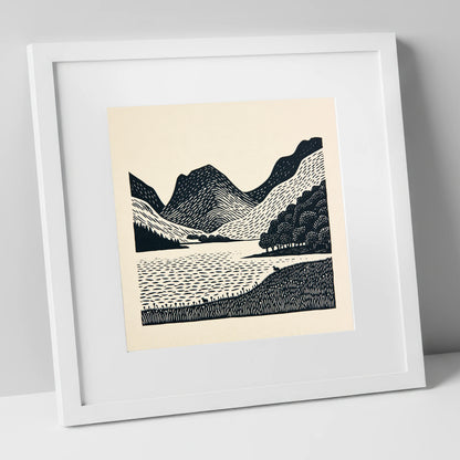 Bold Fells Above Buttermere lake district lake art print in white frame