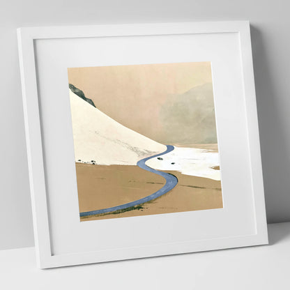 Winter Road through High Fells lake district valley art print in white frame