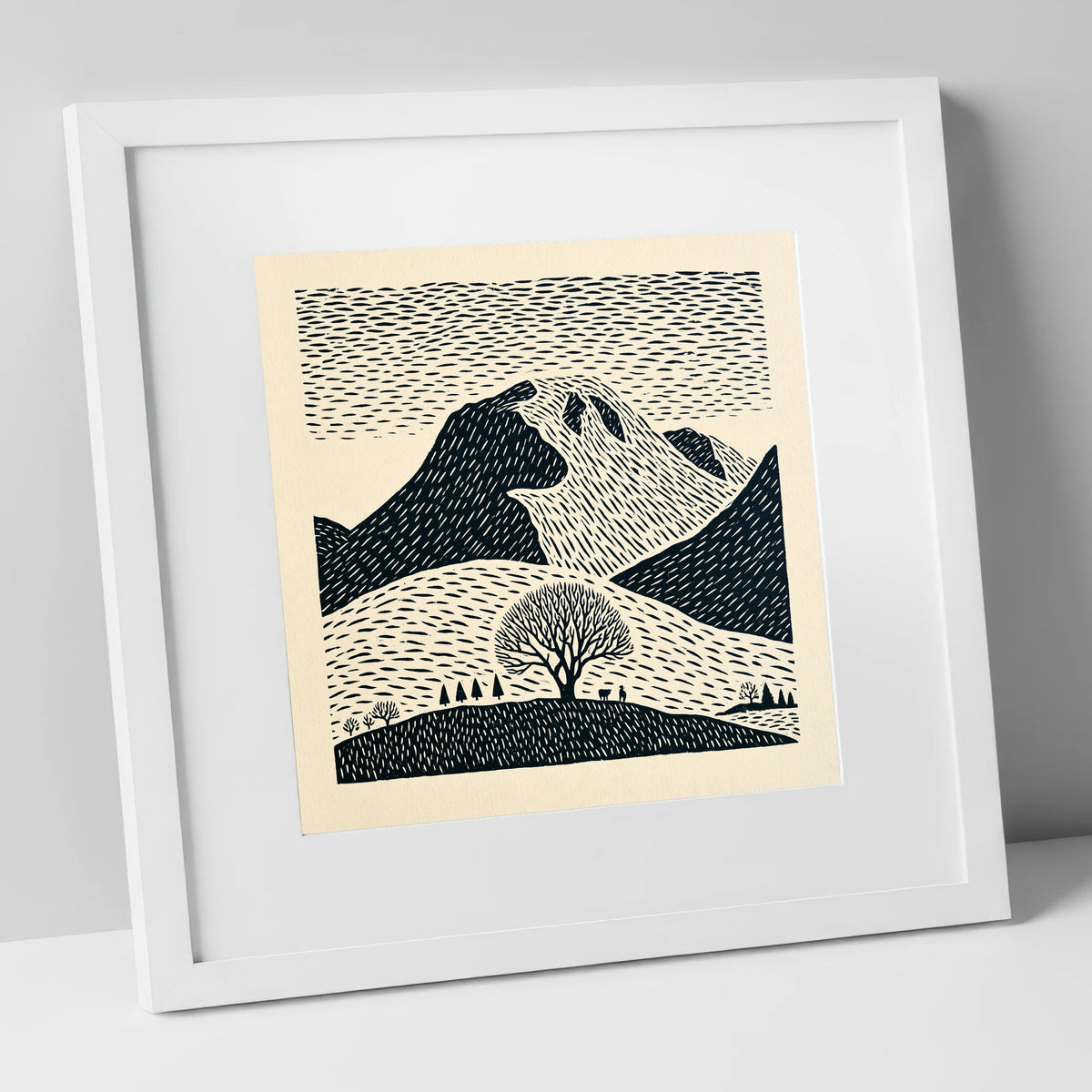 Bold Great Gable Landscape lake district fell art print in white frame