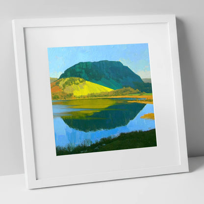 Sunlit Nab Scar Over Water lake district fell art print in white frame