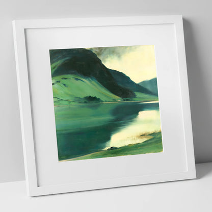 Emerald Fells Over the Lake lake district lake art print in white frame
