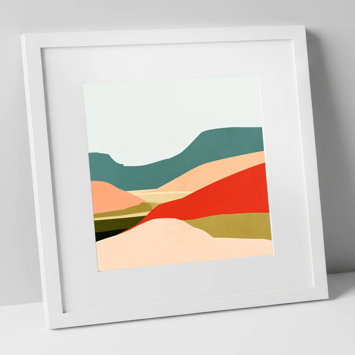Abstract Dale Patchwork Fields lake district valley art print in white frame