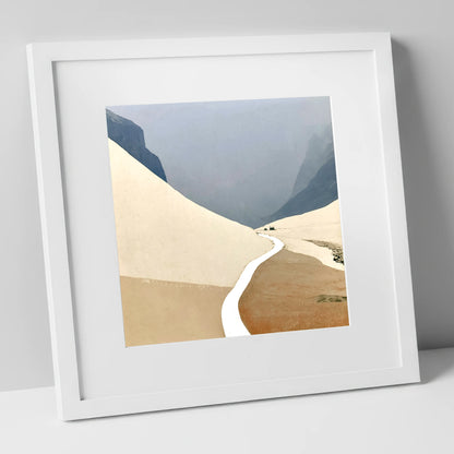 Winding Mountain Path through Winter Fells lake district valley art print in white frame