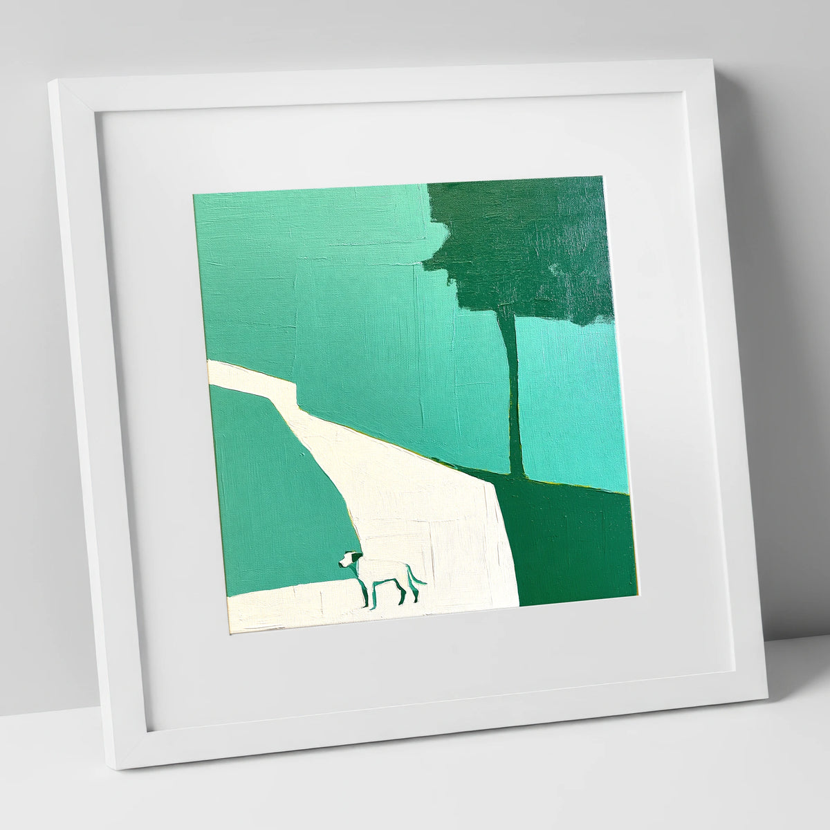 Abstract Hawkshead Dog Path gifts for dog walkers art print in white frame
