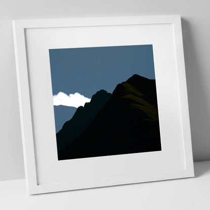 Midnight Blue Fell Ridge lake district fell art print in white frame