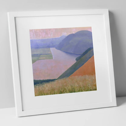 Lavender Dusk Over Bassenthwaite Lake lake district lake art print in white frame
