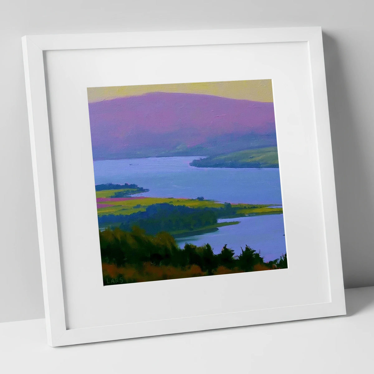 Vibrant Fells Above Bassenthwaite Lake lake district lake art print in white frame