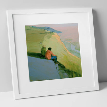 Fell Walkers Above the Valley lake district fell art print in white frame