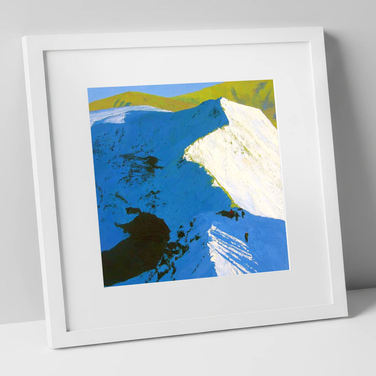 Striding Edge in Winter Snow lake district fell art print in white frame