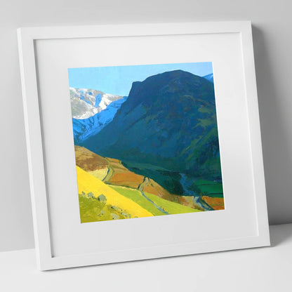 Outerside Peak and Winding Track lake district fell art print in white frame
