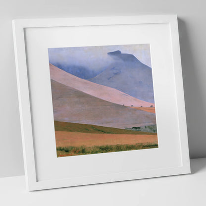 Dusk Pink Fells Under Cloud lake district fell art print in white frame