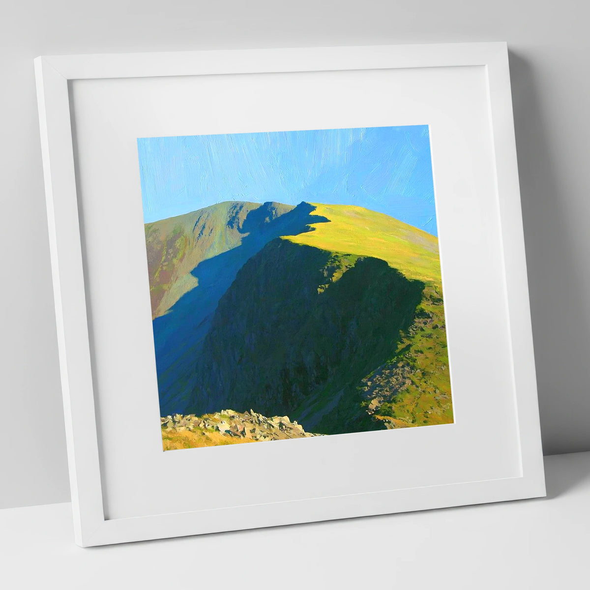 Sunlit Ridge on High Stile lake district fell art print in white frame