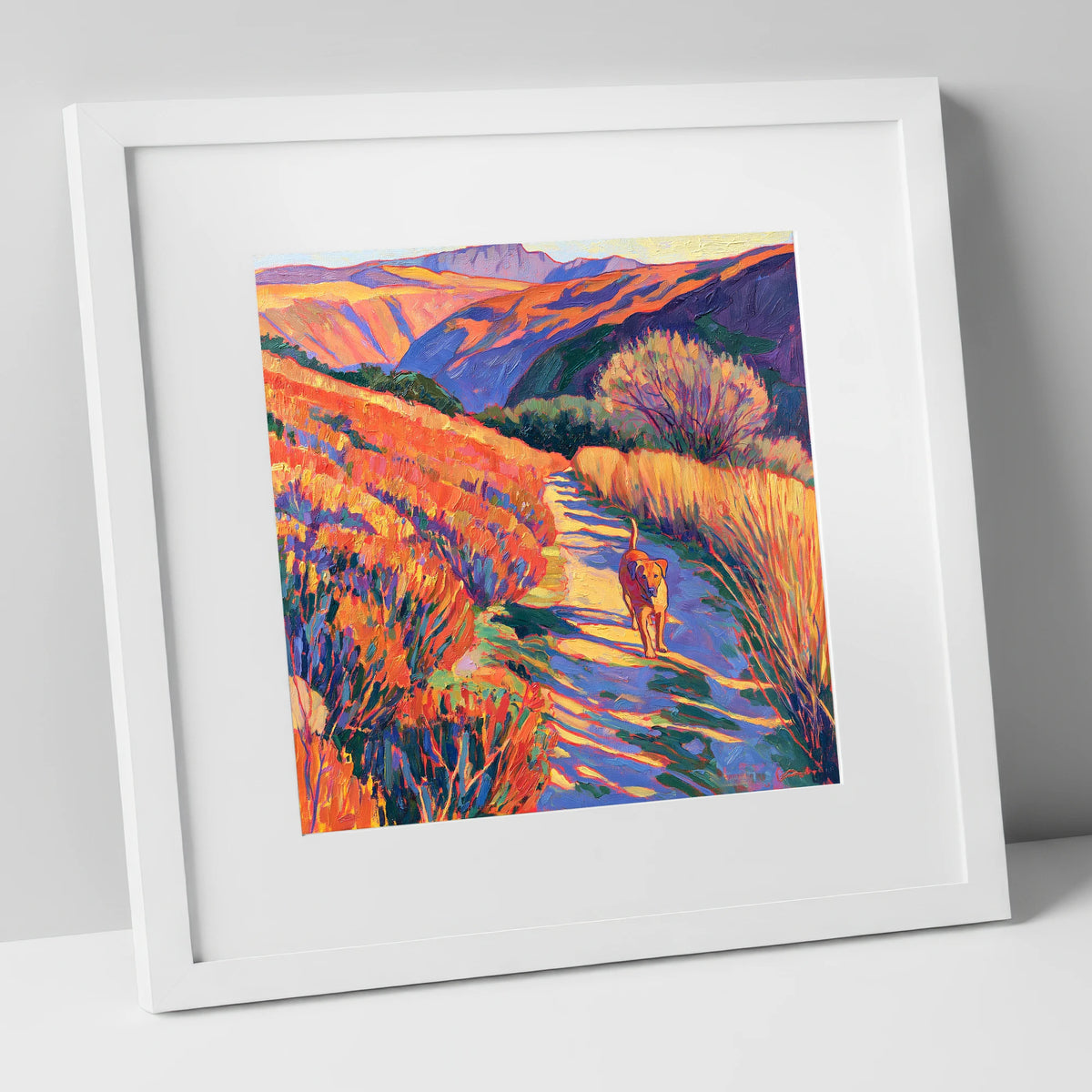 Sunlit Dog Path Near Patterdale gifts for dog walkers art print in white frame